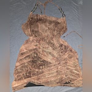 Brown Ruched Dress with Chain Straps